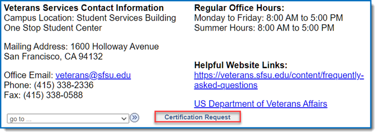 Certification information page with the Request button zoomed in on