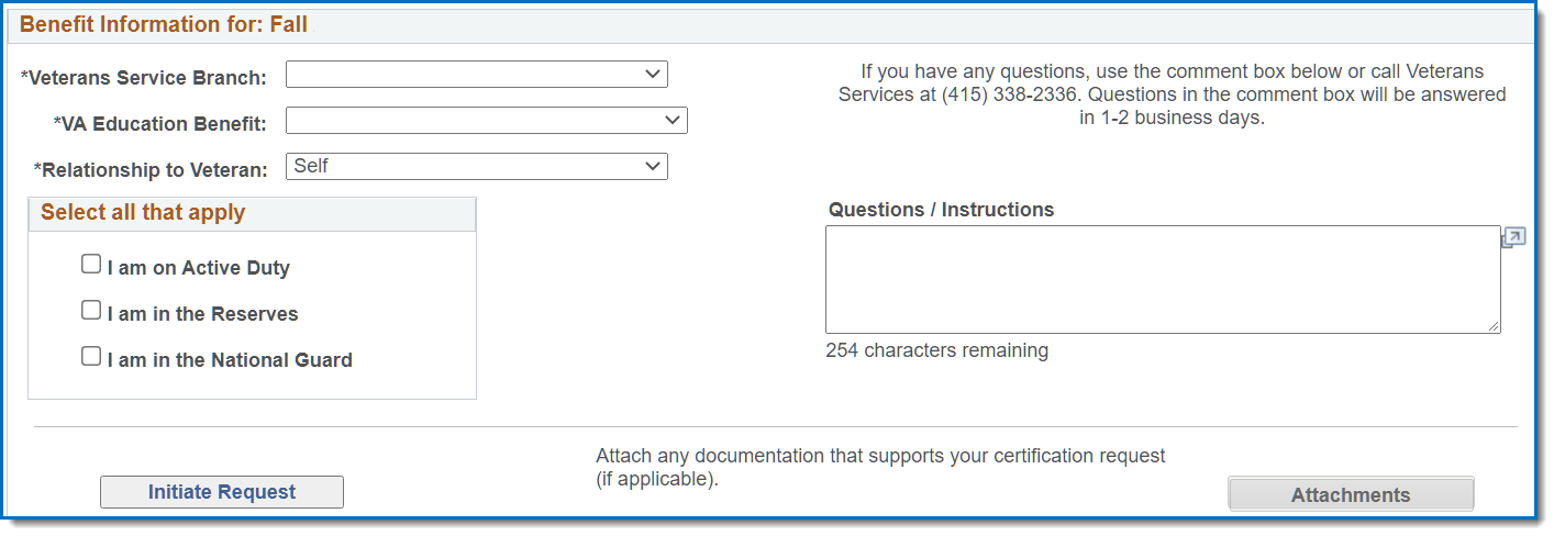 Veterans benefit information selection and attachment upload