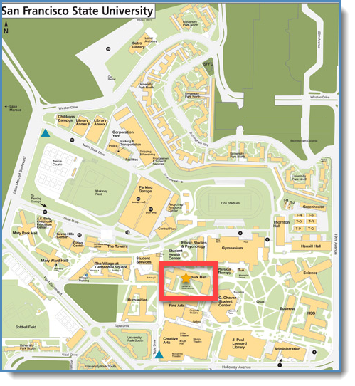 SFSU map tha as burk hall enclosed in a red box